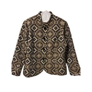 Coldwater Creek Womens Brown Geometric Tapestry Metallic Mock Neck Jacket 16